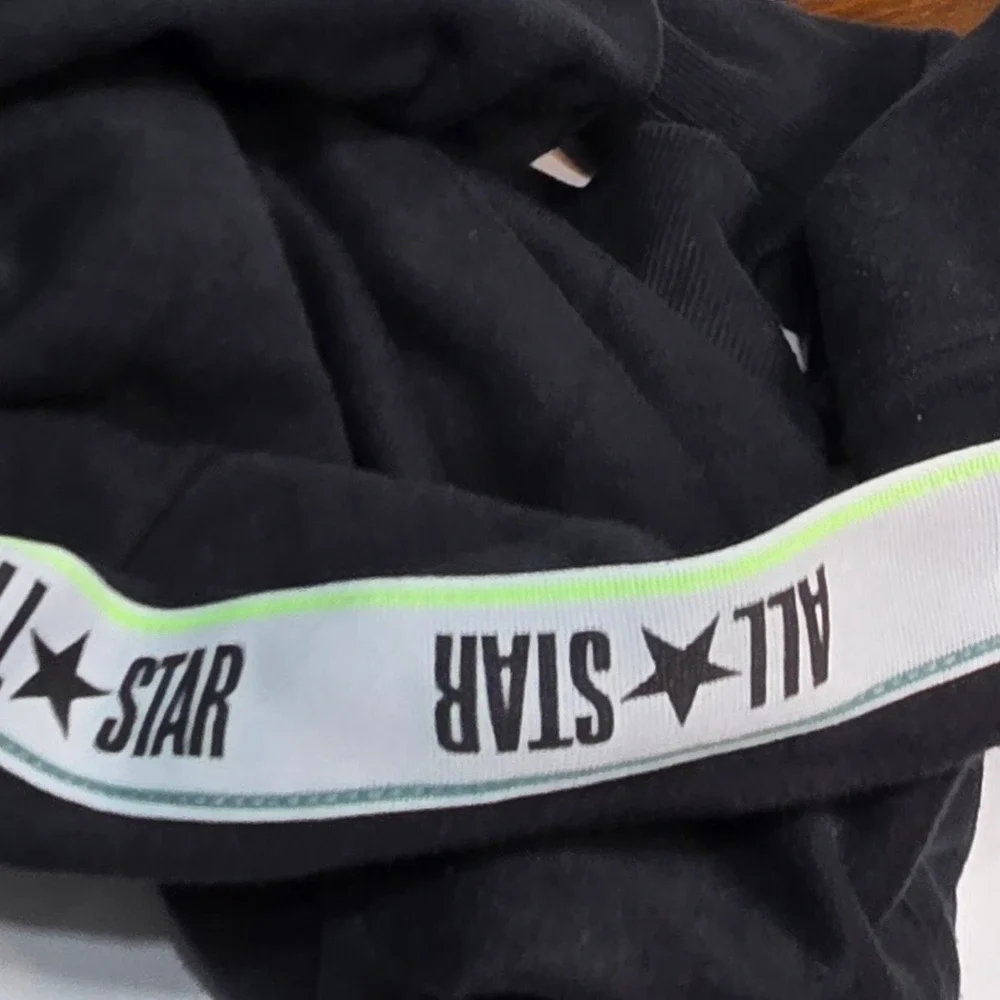 Converse All Star Kids Black Pullover Hoodie Chuck Taylor Logo Tape Size M 10-12